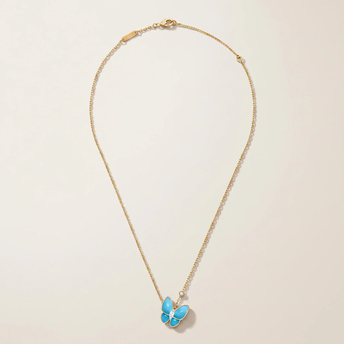 Blue Inlay CZ Butterfly Pendant Necklace