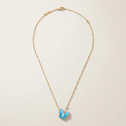 Blue Inlay CZ Butterfly Pendant Necklace