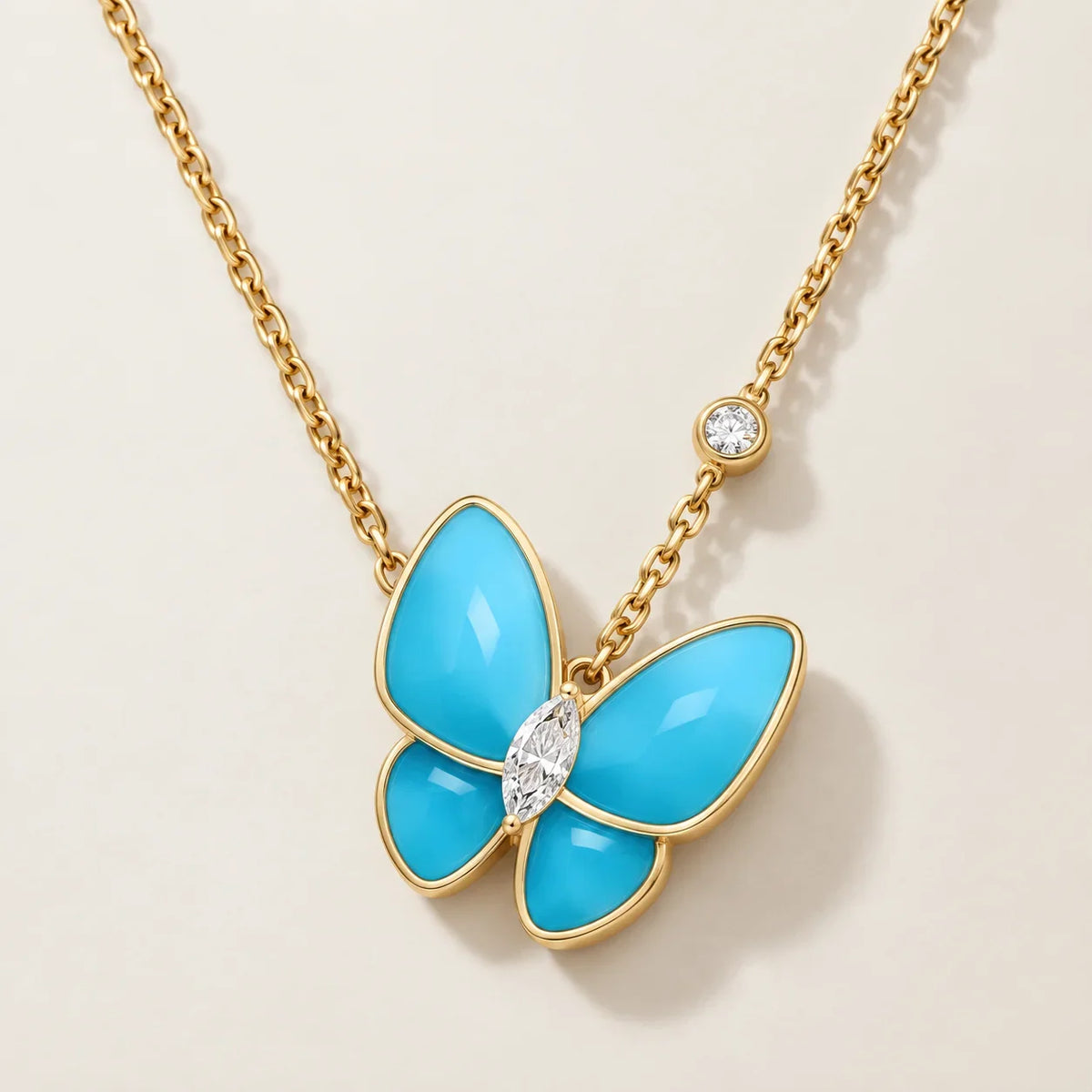Blue Inlay CZ Butterfly Pendant Necklace - view 4