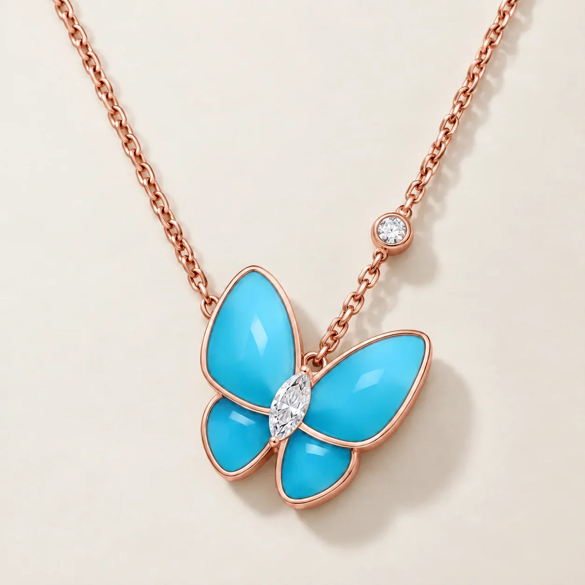 Blue Inlay CZ Butterfly Pendant Necklace - view 5