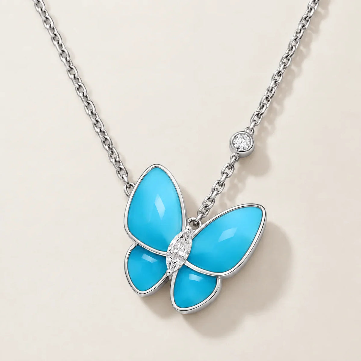 Blue Inlay CZ Butterfly Pendant Necklace - view 6