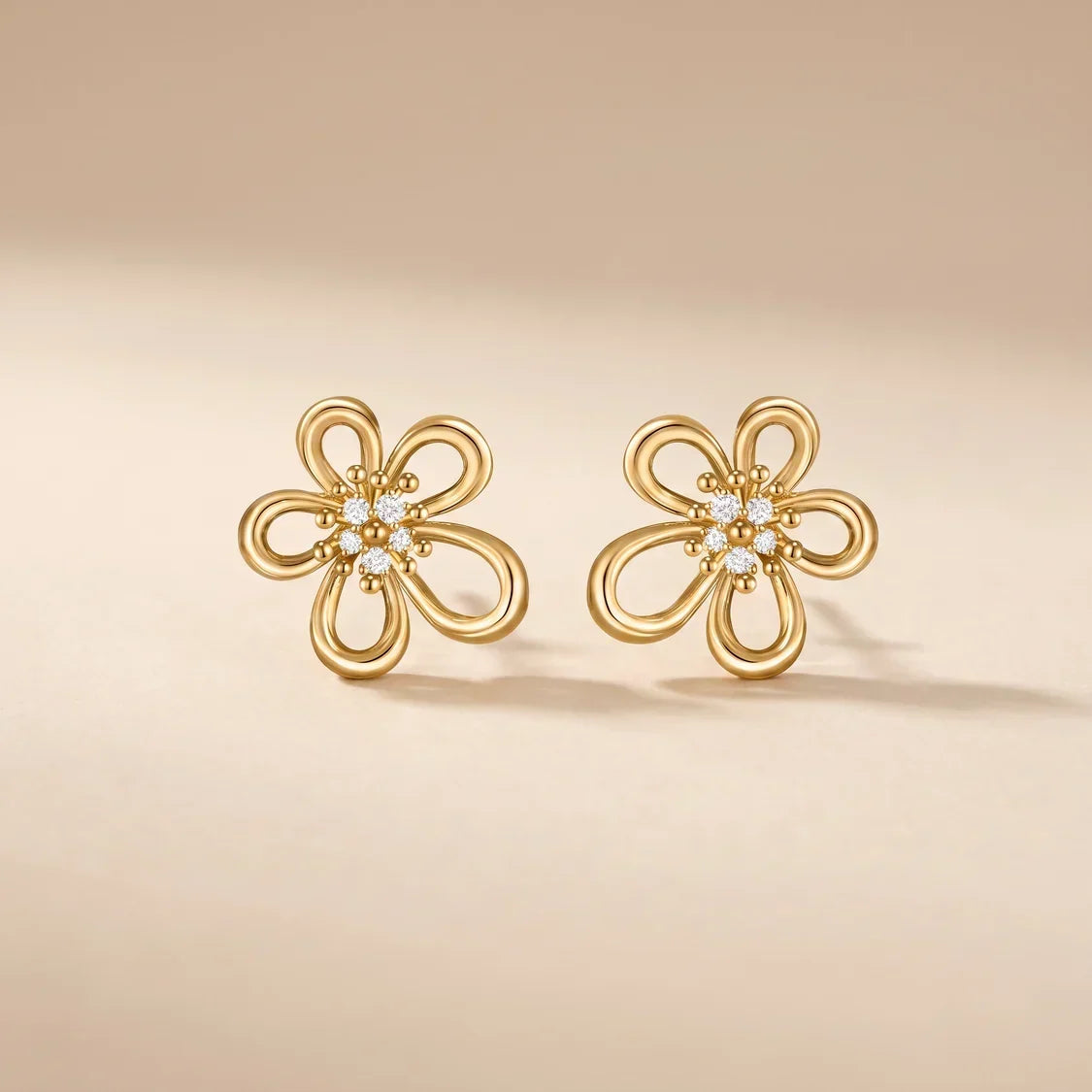 CZ Open Petal Flower Stud Earrings