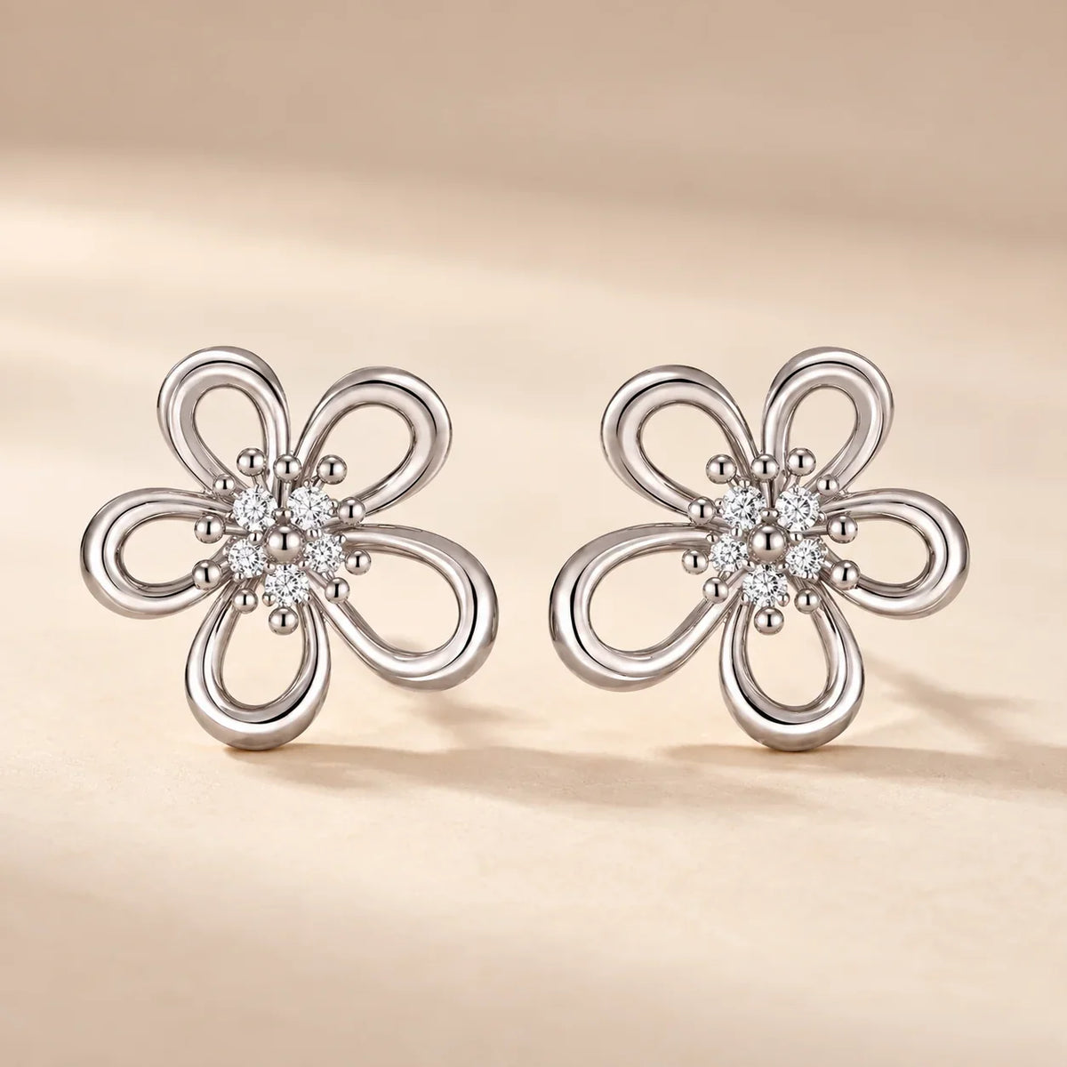 CZ Open Petal Flower Stud Earrings - view 5