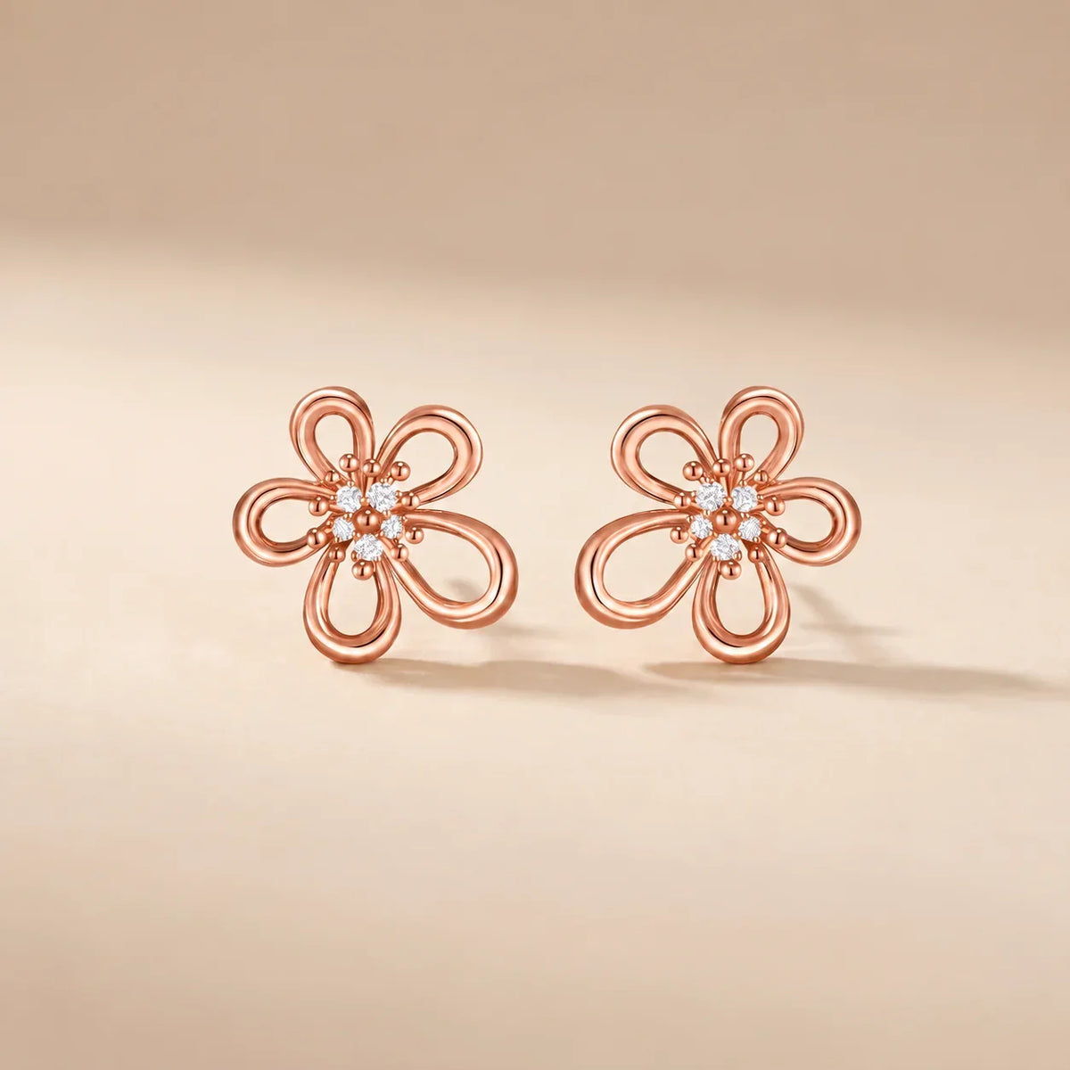 CZ Open Petal Flower Stud Earrings - view 6