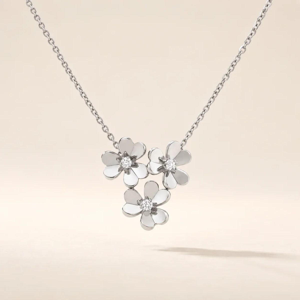 CZ Triple Blossom Pendant Necklace - view 6