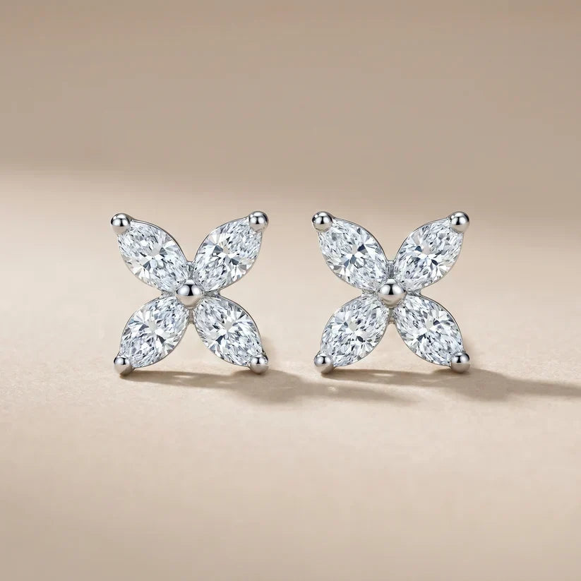 Marquise CZ Four-Petal Stud Earrings