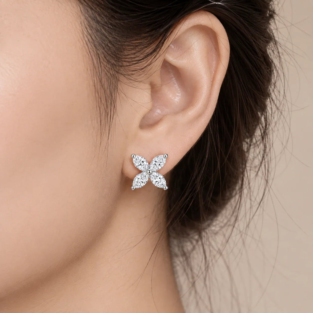 Marquise CZ Four-Petal Stud Earrings - view 3