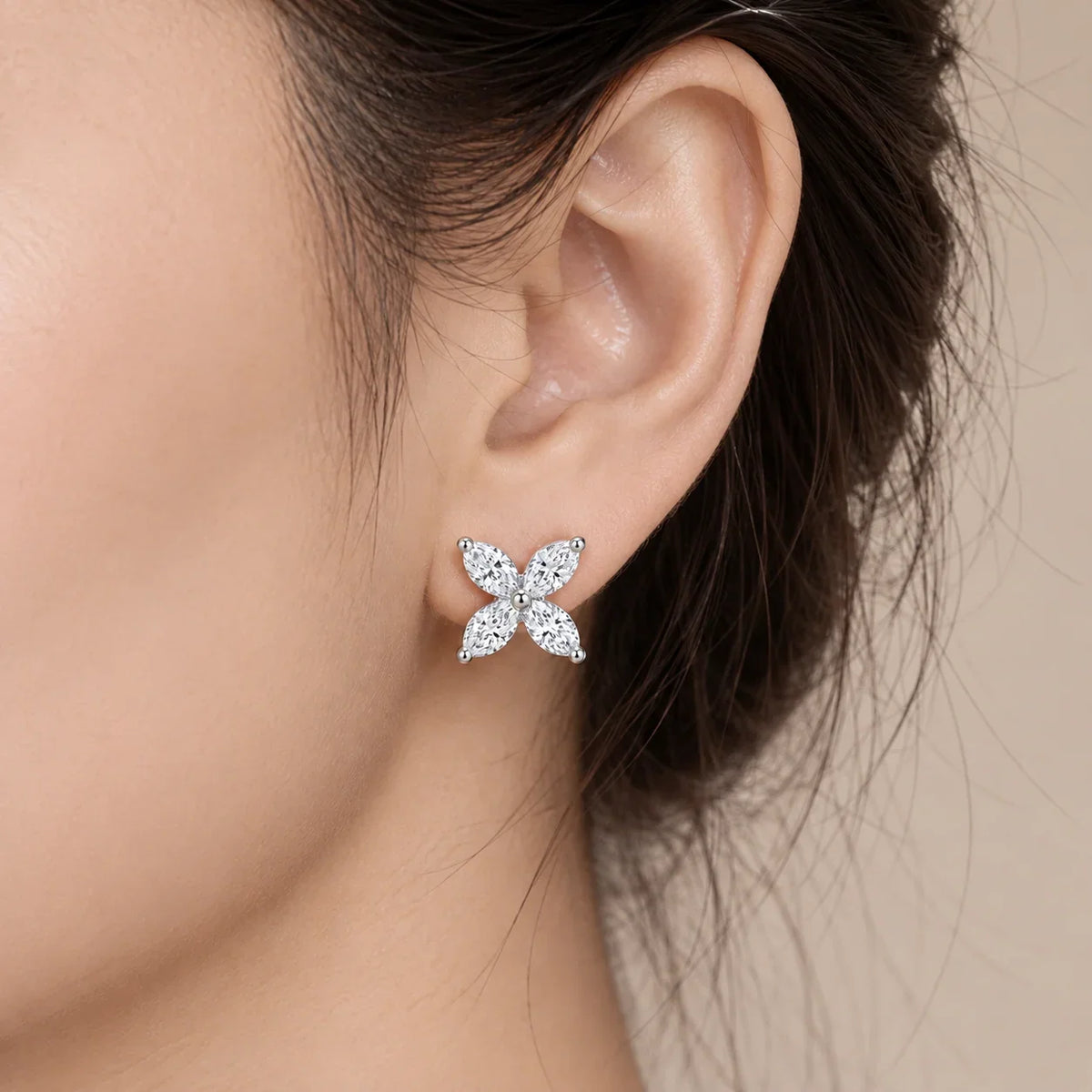 Marquise CZ Four-Petal Stud Earrings - view 3