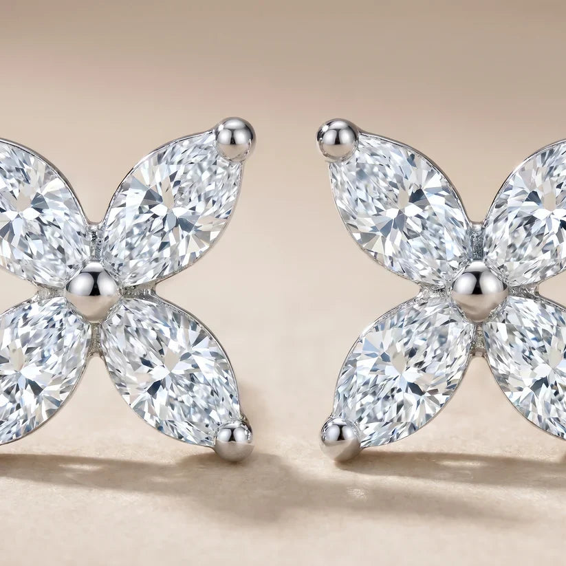 Marquise CZ Four-Petal Stud Earrings - view 4
