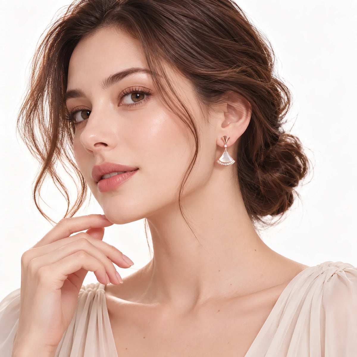 Mother-of-Pearl & Pavé CZ Fan Drop Earrings - view 2