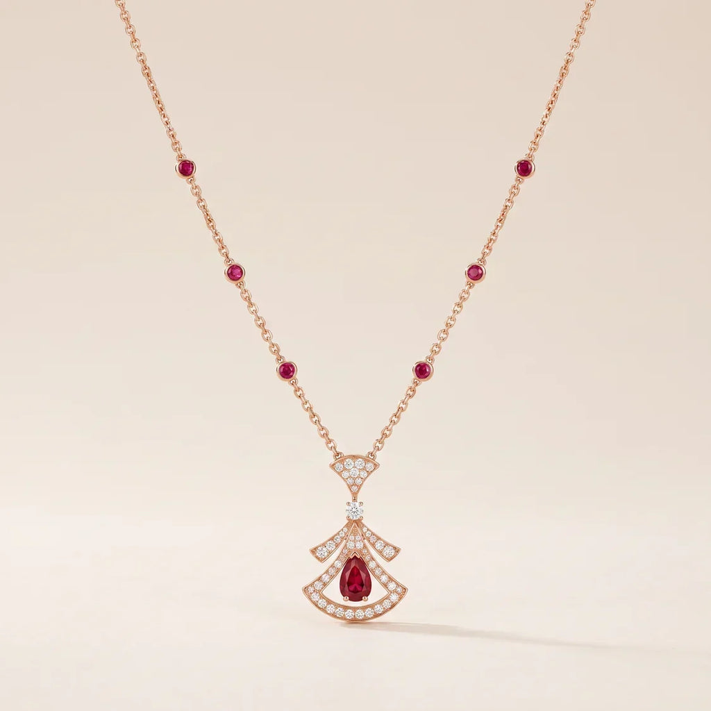 Openwork Red Fan CZ Necklace