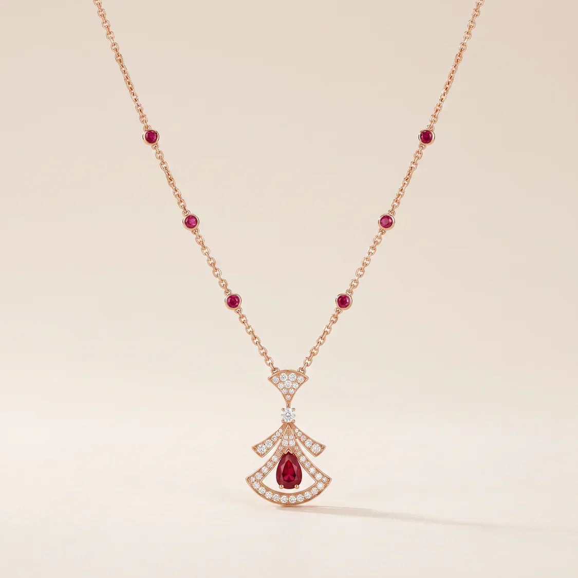 Openwork Red Fan CZ Necklace