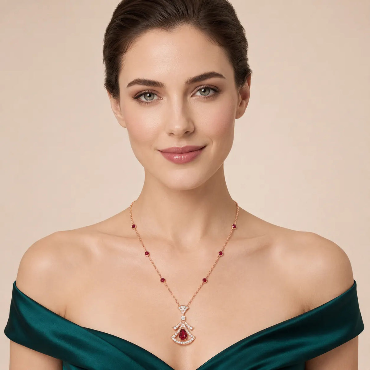 Openwork Red Fan CZ Necklace - view 2