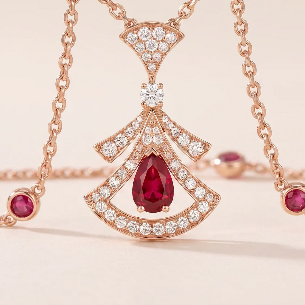 Openwork Red Fan CZ Necklace - view 4