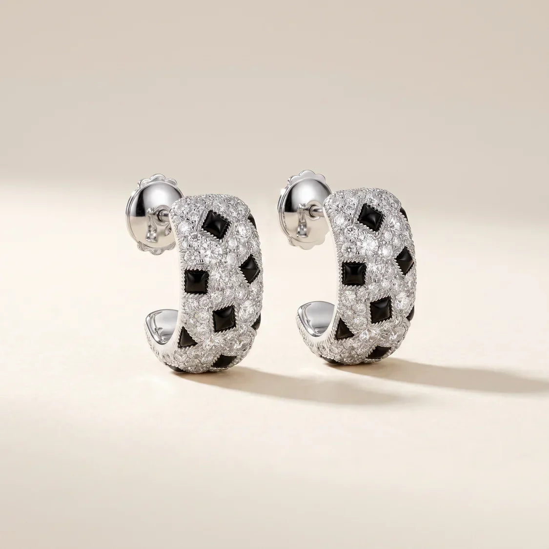 Pavé CZ & Black Accent Hoop Earrings