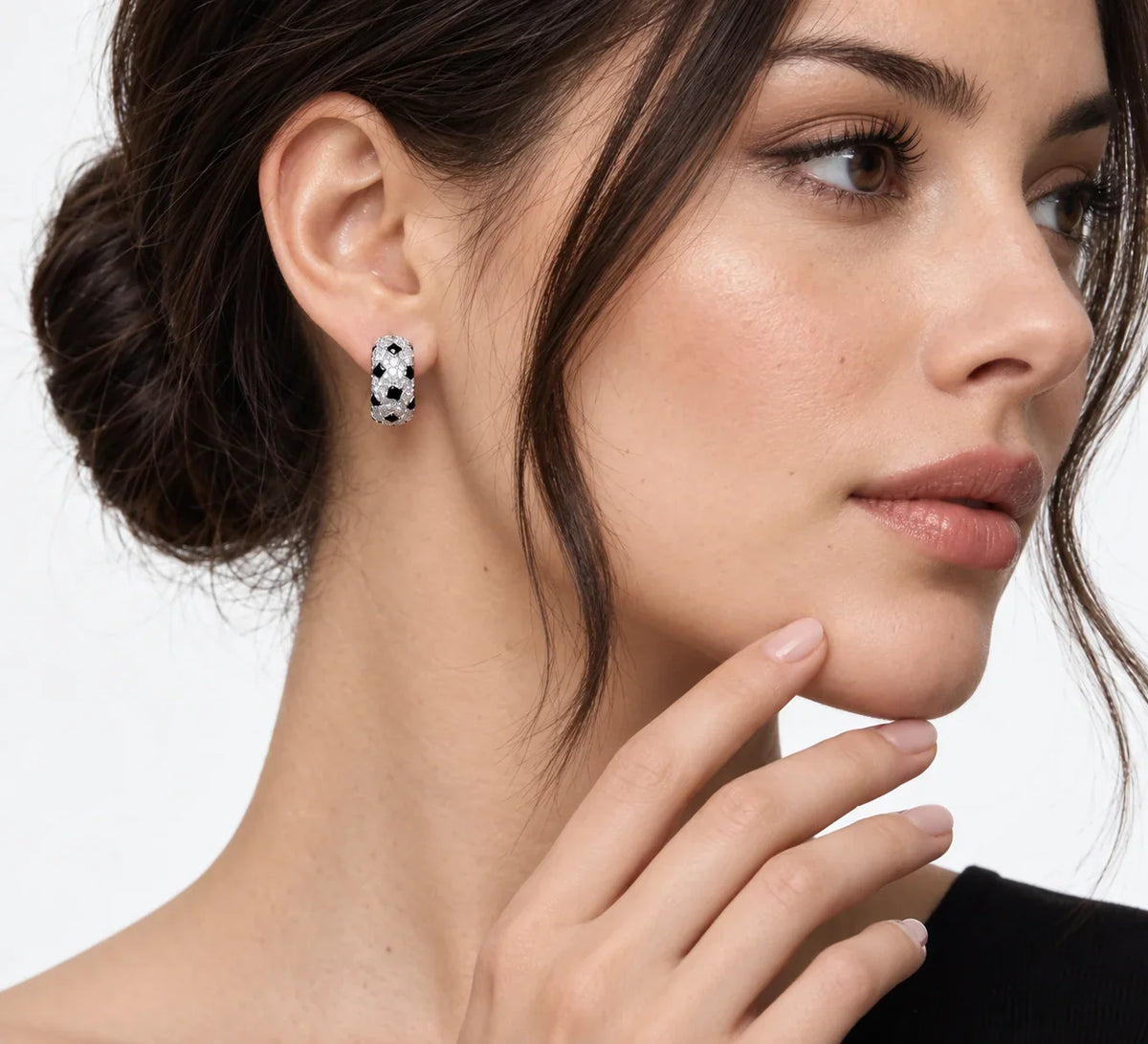 Pavé CZ & Black Accent Hoop Earrings - view 2