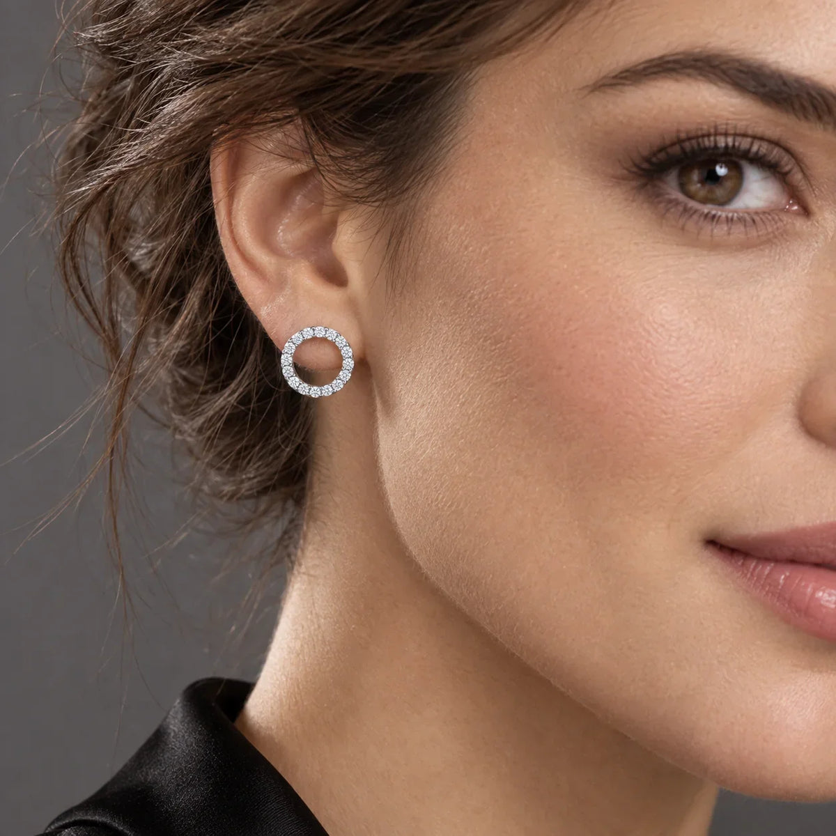 Pavé CZ Circle Stud Earrings - view 3