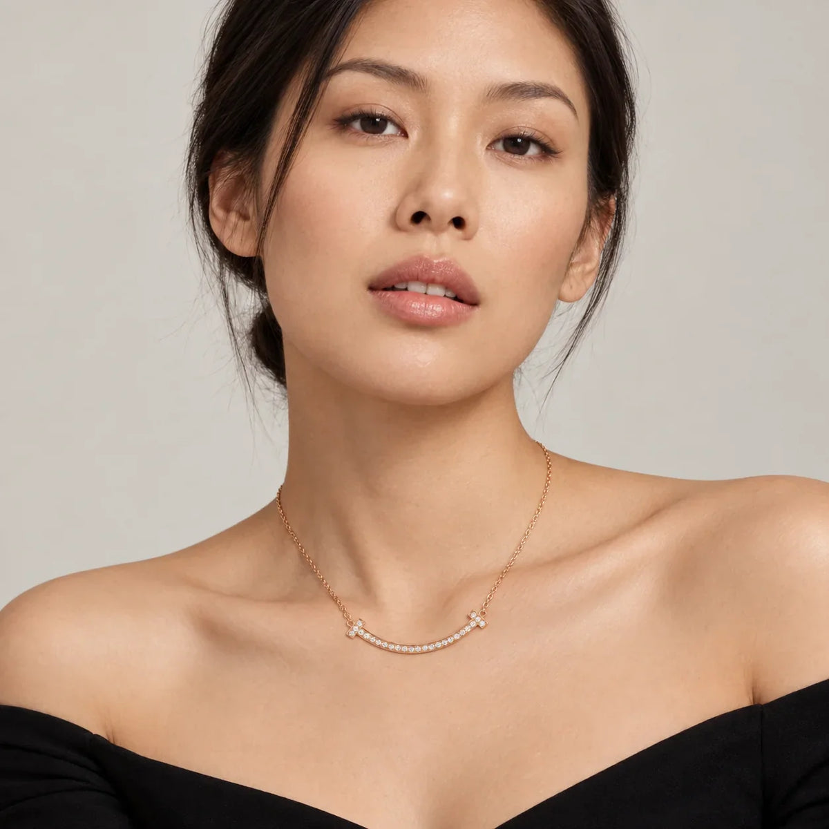 Pavé CZ Curved Bar Necklace - view 2