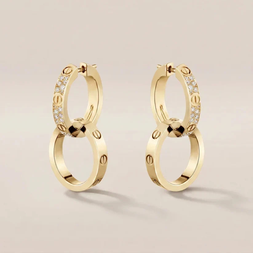 Pavé CZ Double Hoop Drop Earrings