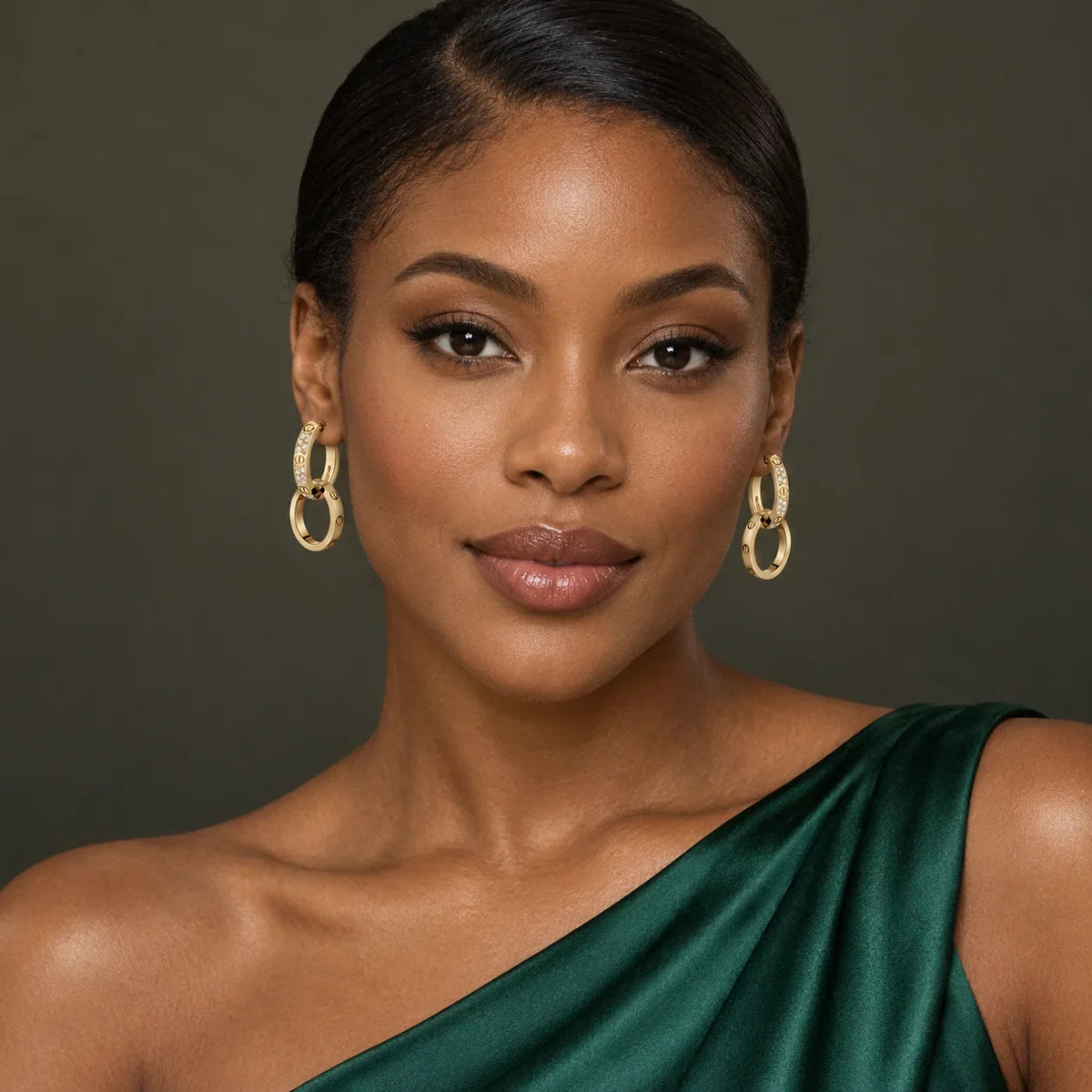 Pavé CZ Double Hoop Drop Earrings - view 2