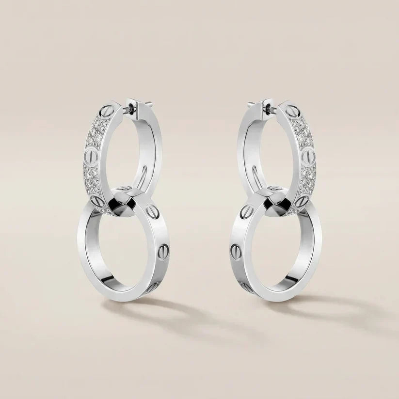 Pavé CZ Double Hoop Drop Earrings - view 6
