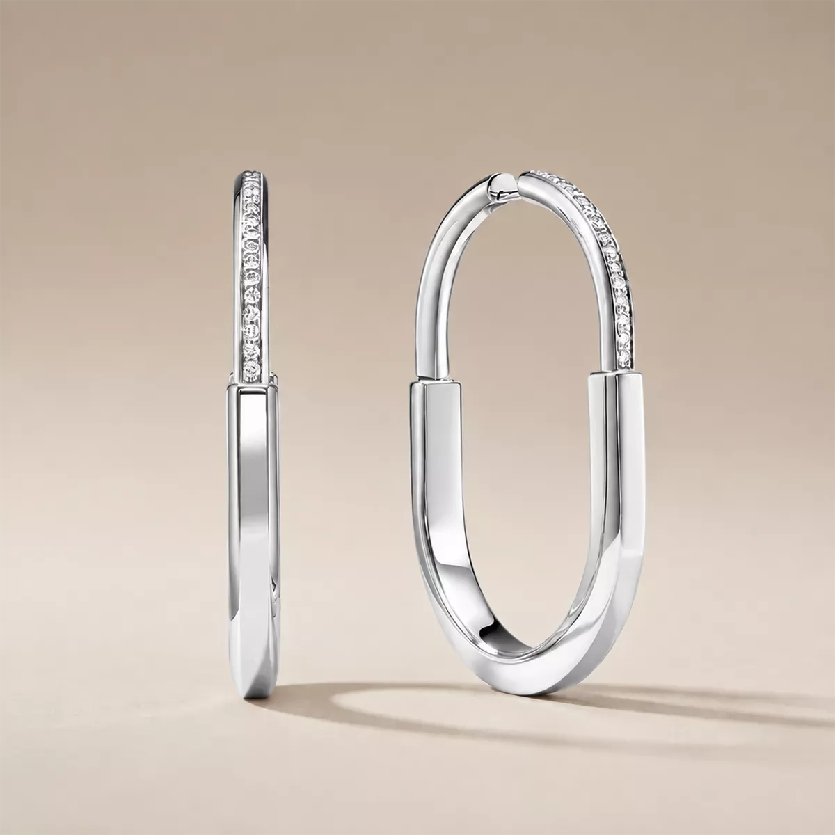 Pavé CZ Elongated Hoop Earrings - view 6