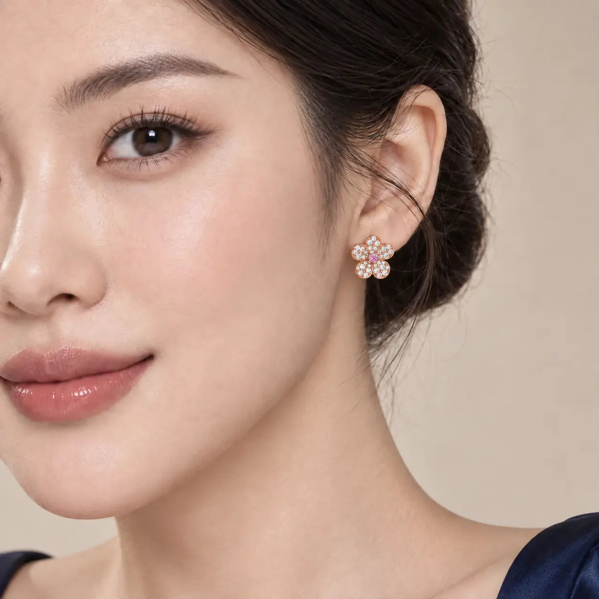 Pavé CZ Five-Petal Floral Stud Earrings - view 3