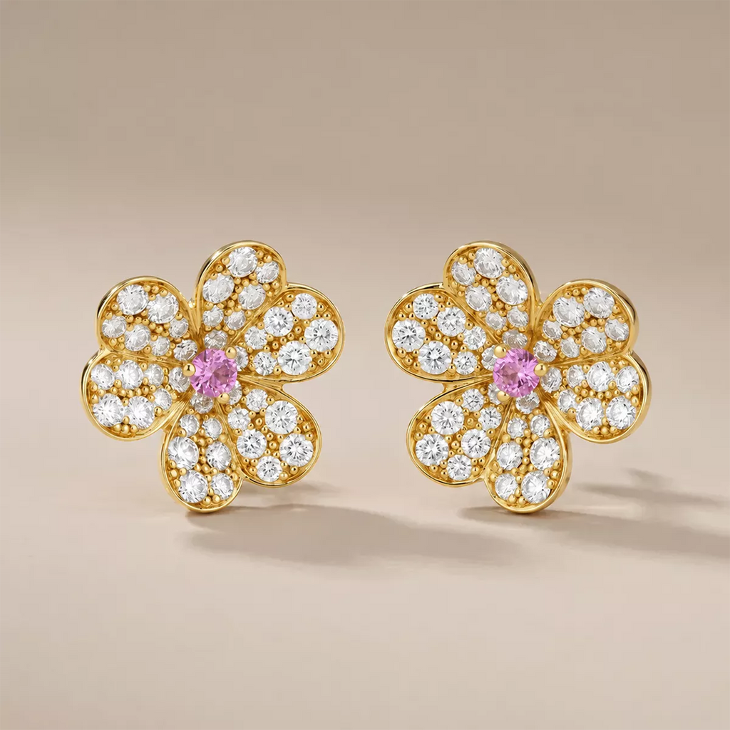 Pavé CZ Five-Petal Floral Stud Earrings - view 5