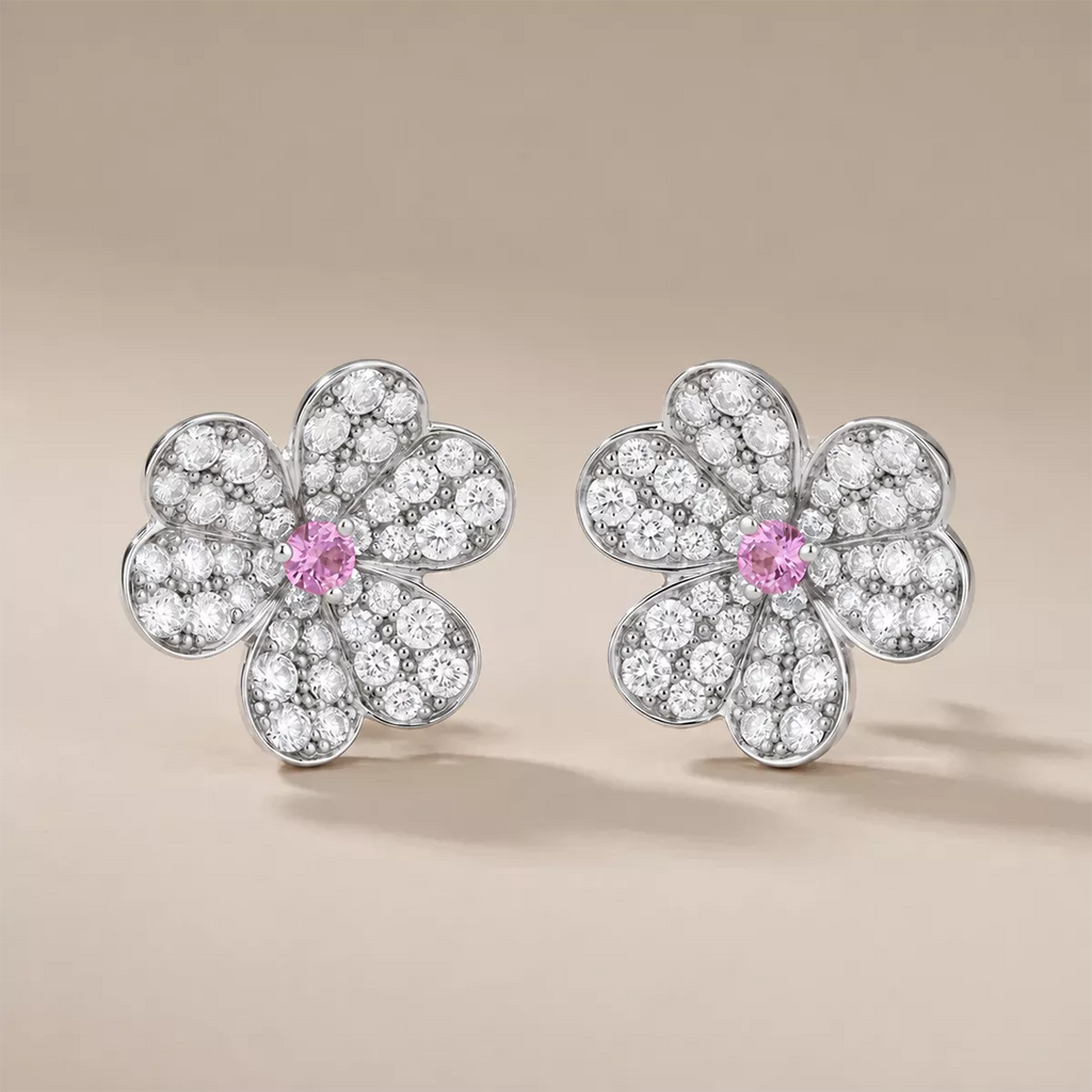 Pavé CZ Five-Petal Floral Stud Earrings - view 6