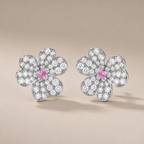 Pavé CZ Five-Petal Floral Stud Earrings - view 6