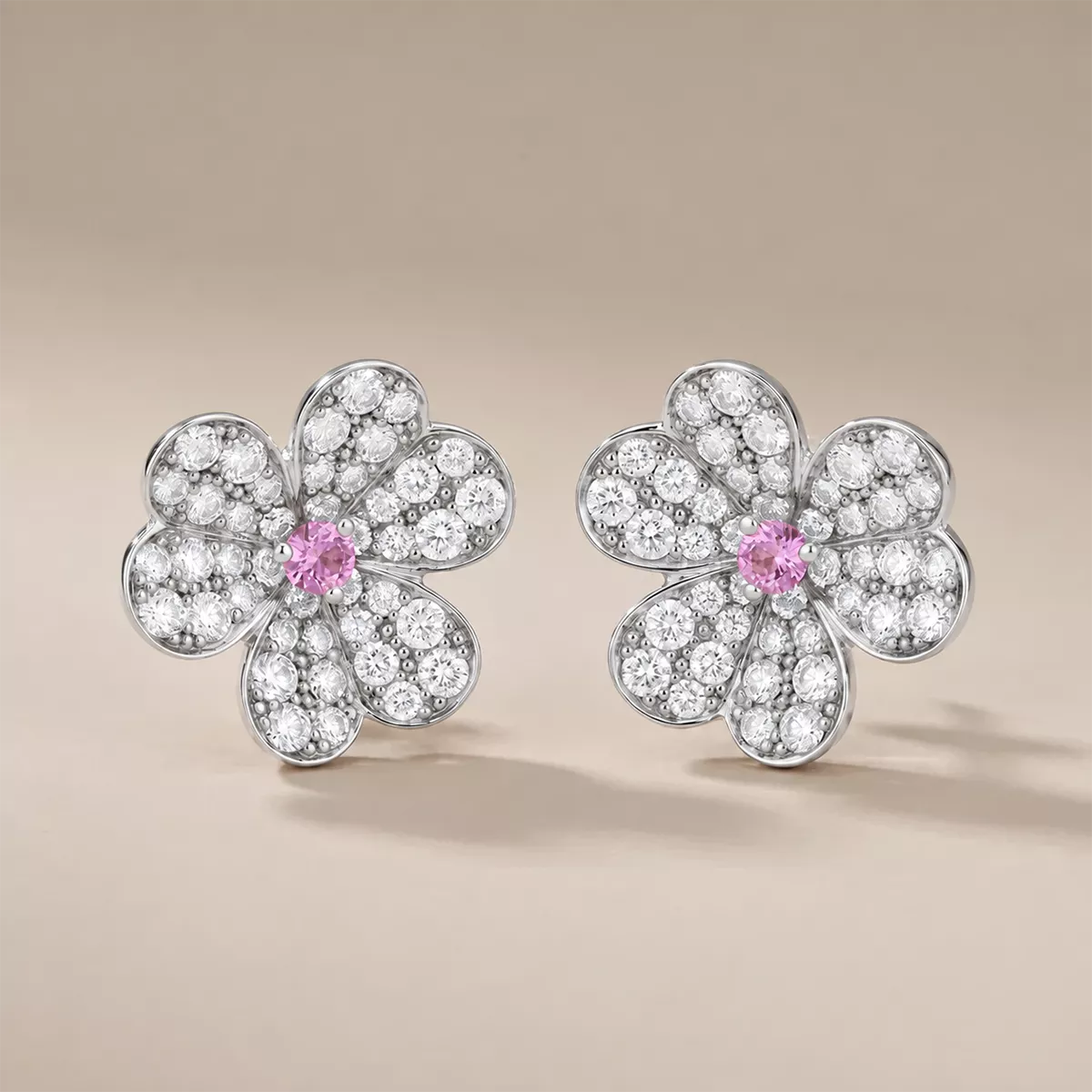Pavé CZ Five-Petal Floral Stud Earrings - view 6