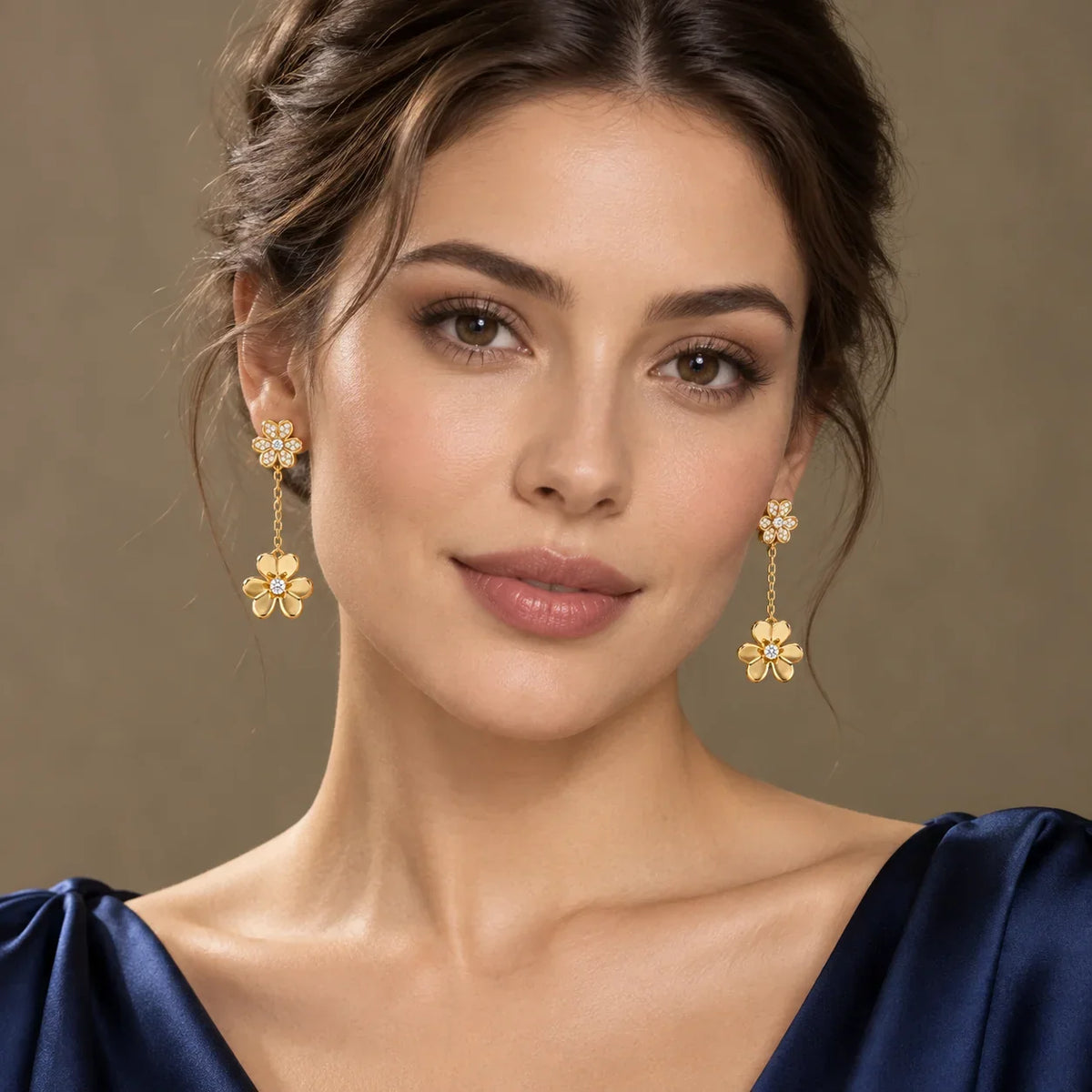 Pavé CZ Floral Drop Earrings - view 2