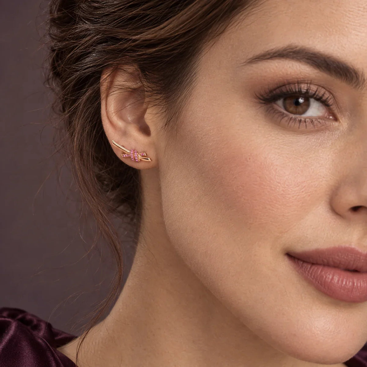 Pavé CZ Knot Ear Climber Earrings - view 3