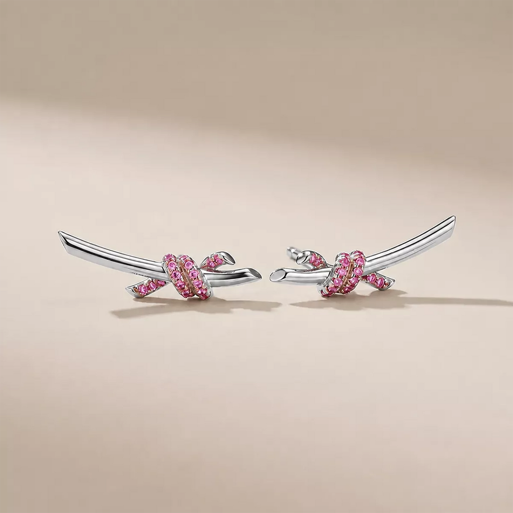 Pavé CZ Knot Ear Climber Earrings - view 6