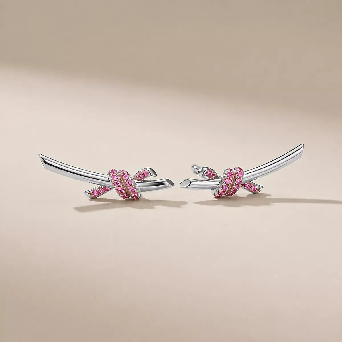 Pavé CZ Knot Ear Climber Earrings - view 6