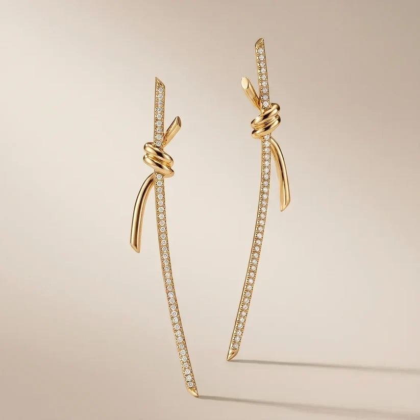Pavé CZ Knot Ribbon Drop Earrings