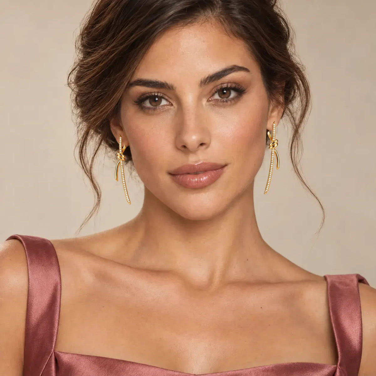 Pavé CZ Knot Ribbon Drop Earrings - view 2