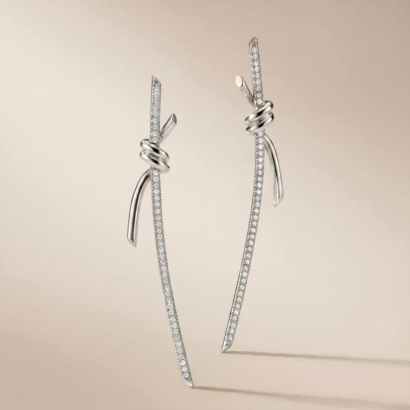Pavé CZ Knot Ribbon Drop Earrings - view 5