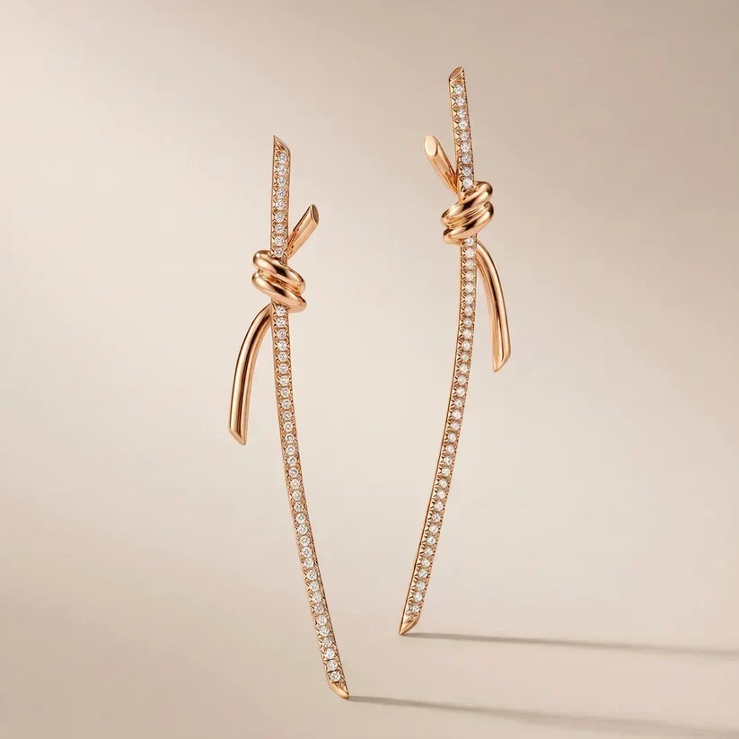 Pavé CZ Knot Ribbon Drop Earrings - view 6