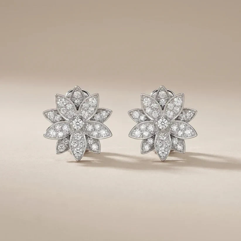 Pavé CZ Layered Lotus Stud Earrings