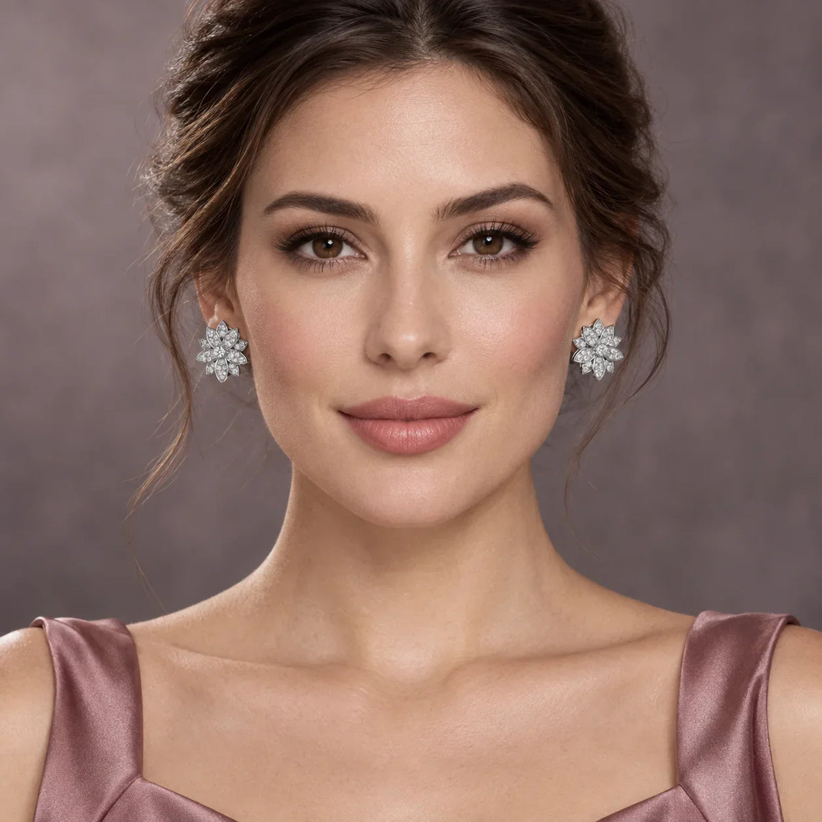 Pavé CZ Layered Lotus Stud Earrings - view 2