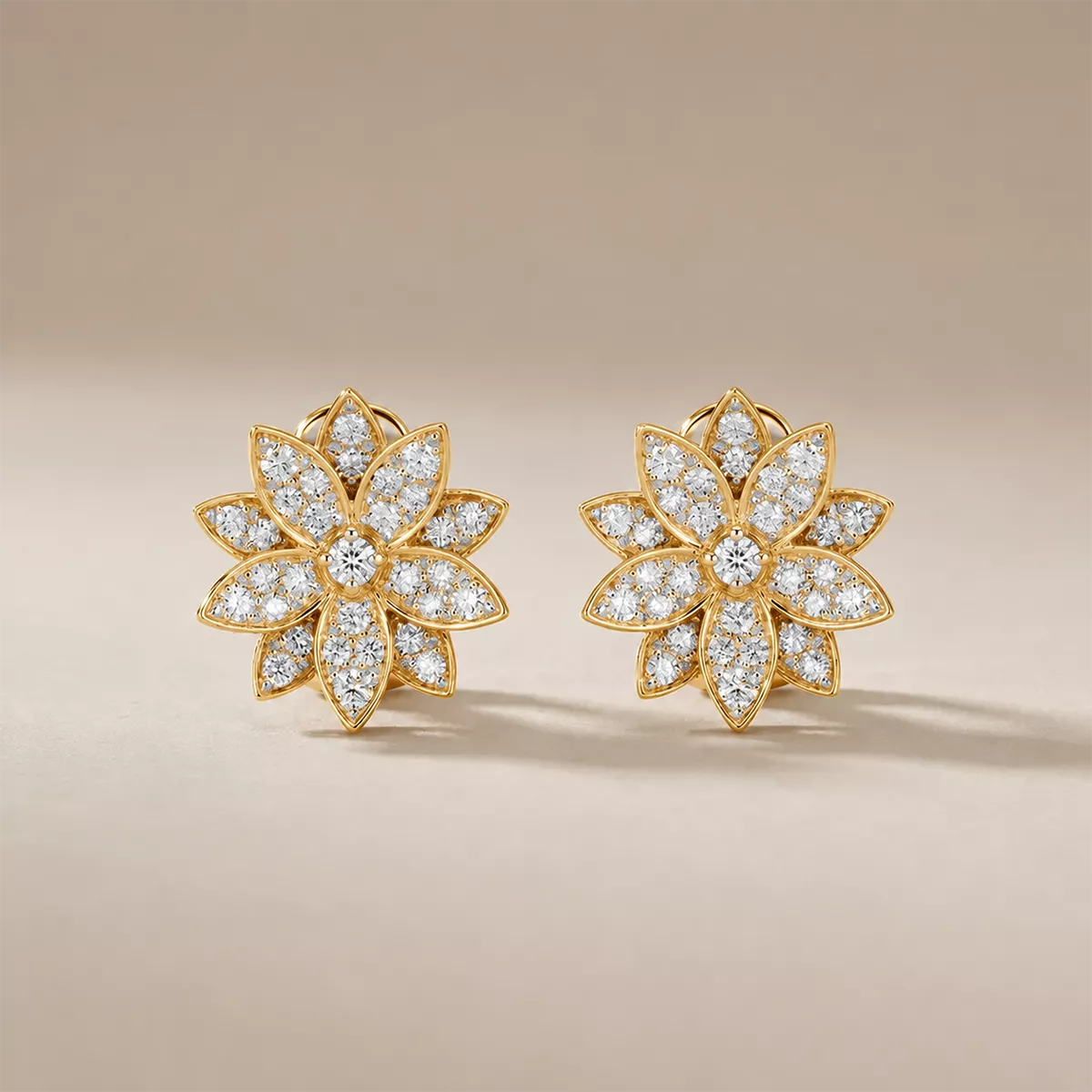 Pavé CZ Layered Lotus Stud Earrings - view 5