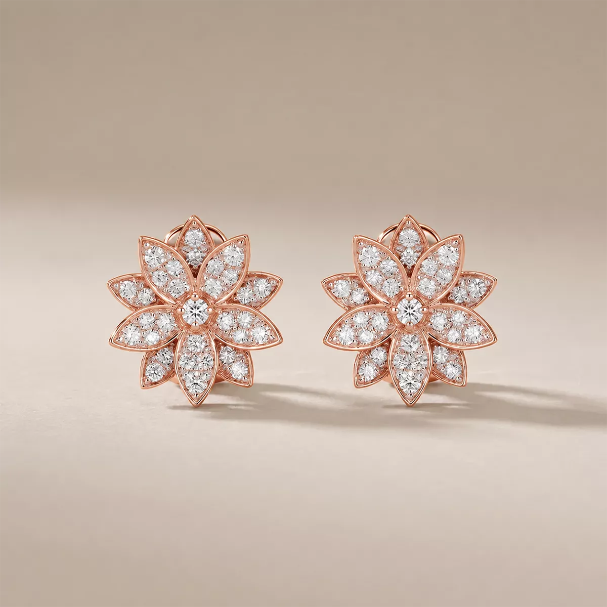 Pavé CZ Layered Lotus Stud Earrings - view 6