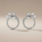 Pavé CZ Leaf Circle Stud Earrings