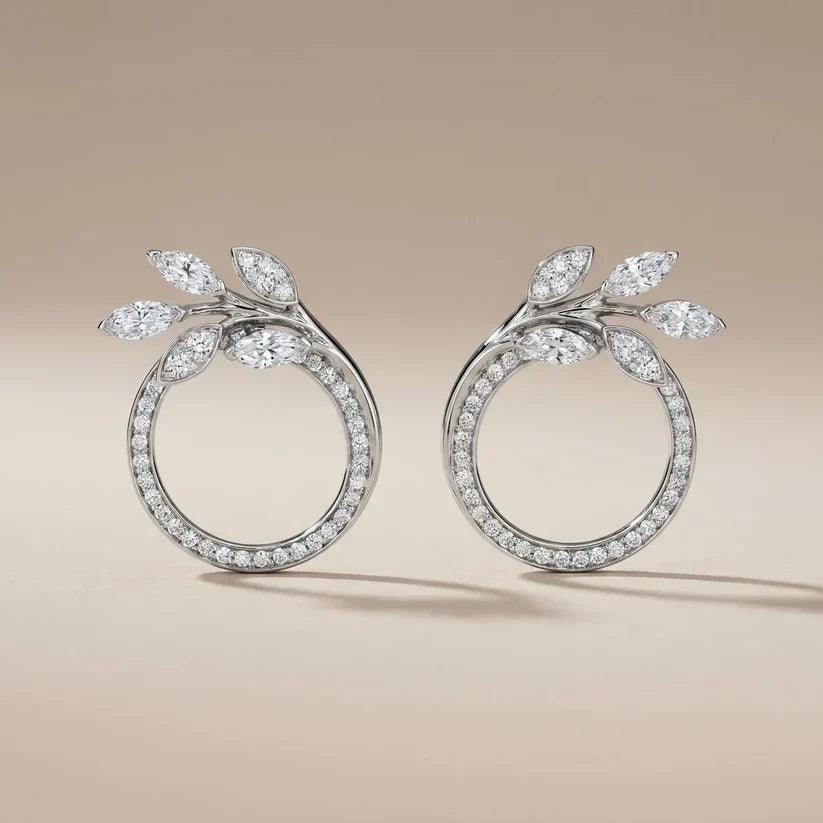 Pavé CZ Leaf Circle Stud Earrings