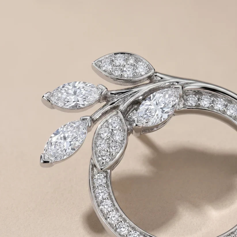 Pavé CZ Leaf Circle Stud Earrings - view 4