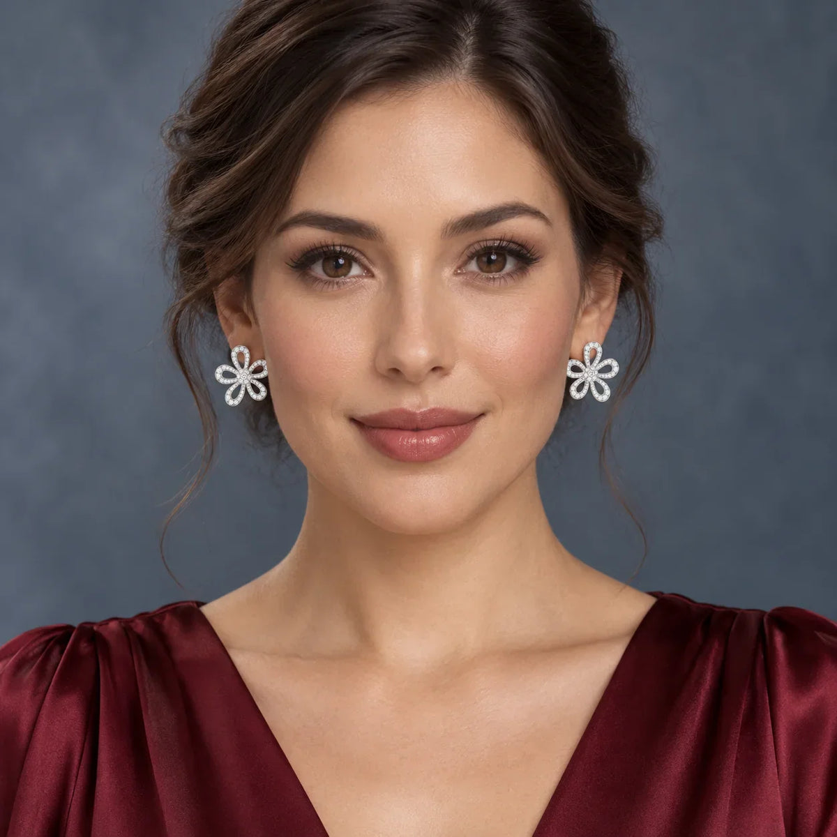 Pavé CZ Open Petal Stud Earrings - view 2