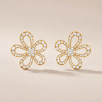 Pavé CZ Open Petal Stud Earrings - view 5