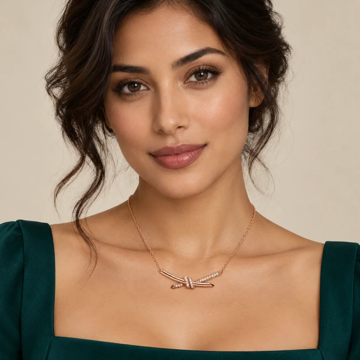Pavé CZ Sculpted Knot Necklace - view 2