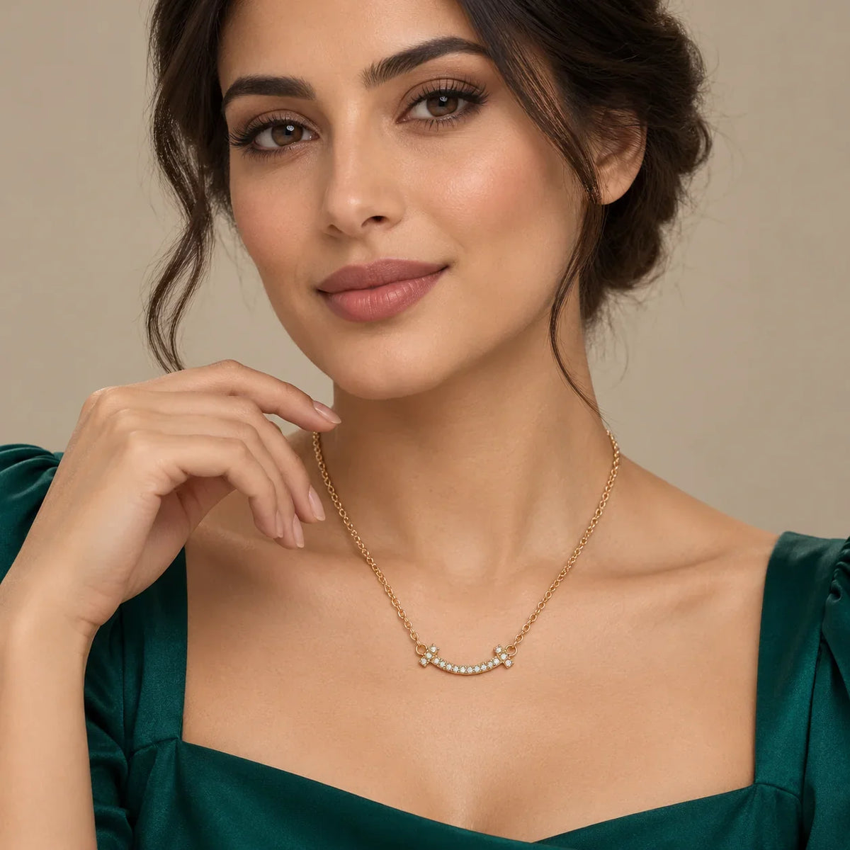 Pavé CZ Smile Necklace - view 2